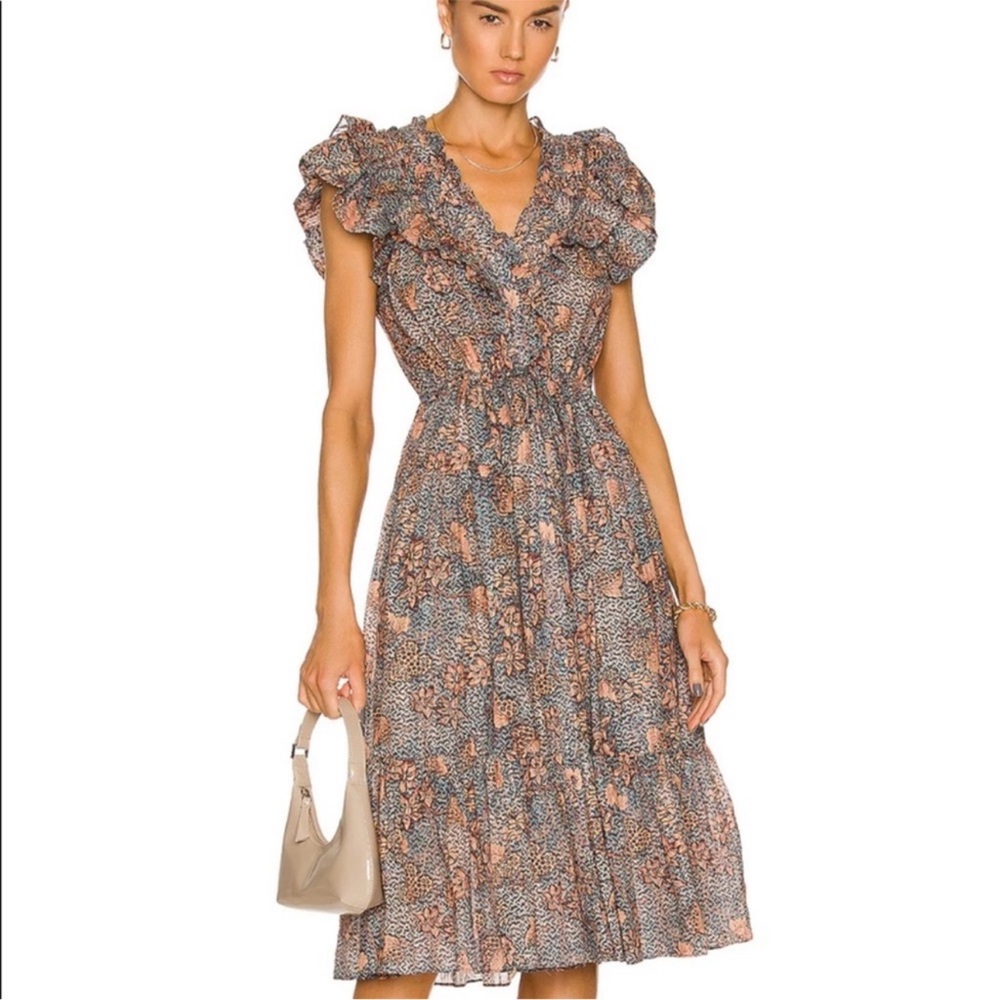 Ulla Johnson Romina Flutter Sleeve Midi Dress